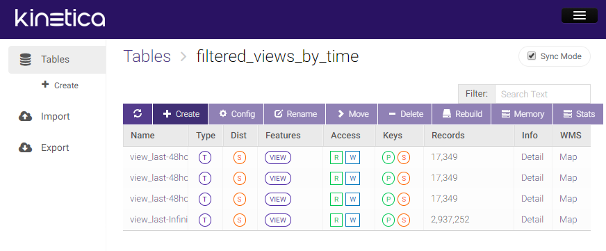 Filtered table result