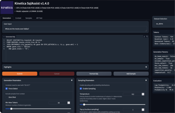 Kinetica Enterprise Edition dashboard